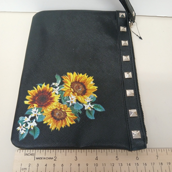 White House Black Market Black Clutch with Sunflower Design - Picture 5 of 5